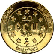 Belgium 50 ECU 30th Anniversary of Treaties of Rome 1987 KM# 167 BELGIË BELGIQUE 50 ECU 1987 BELGIEN coin obverse Belgium 50 ECU 30th Anniversary of Treaties of Rome 1987 KM# 167 BELGIË BELGIQUE 50 ECU 1987 BELGIEN coin obverse