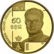 Belgium 50 ECU 50th Anniversary of Human Rights Declaration 1998 (qp) Proof KM# 211 BELGIQUE BELGIE BELGIEN 50 ECU AIII 1998 QP coin obverse