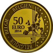 Belgium 50 Euro 200th Anniversary of the Birth of Adolphe Sax 2014 Proof KM# 340 BELGIQUE BELGIE BELGIEN 50 EURO 2014 coin obverse