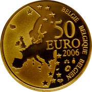 Belgium 50 Euro 400th Anniversary of Death of Justus Lipsius 2006 Proof KM# 256 BELGIE BELGIQUE BELGIEN 50 EURO 2006 Q P coin obverse Belgium 50 Euro 400th Anniversary of Death of Justus Lipsius 2006 Proof KM# 256 BELGIE BELGIQUE BELGIEN 50 EURO 2006 Q P coin obverse