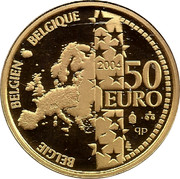 Belgium 50 Euro 70th Birthday of Albert II 2004 Proof KM# 250 BELGIE BELGIEN BELGIQUE 2004 50 EURO Q P LL coin obverse Belgium 50 Euro 70th Birthday of Albert II 2004 Proof KM# 250 BELGIE BELGIEN BELGIQUE 2004 50 EURO Q P LL coin obverse