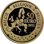 Belgium 50 Euro Discovery of the South Pole 100 Years 2011 Proof KM# 310 BELGIE BELGIQUE BELGIEN 50 EURO 2011 LL Q P coin obverse