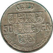 Belgium 50 Francs 1940 KM# 122.4 Decimal Coinage 50 FR R BELGIE BELGIQUE coin reverse