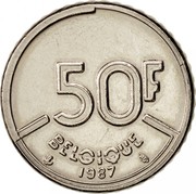 Belgium 50 Francs 1987 KM# 168 Decimal Coinage 50F BELGIQUE 1987 coin reverse Belgium 50 Francs 1987 KM# 168 Decimal Coinage 50F BELGIQUE 1987 coin reverse