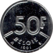 Belgium 50 Francs 1991 KM# 169 Decimal Coinage 50F BELGIQUE 1991 coin reverse Belgium 50 Francs 1991 KM# 169 Decimal Coinage 50F BELGIQUE 1991 coin reverse