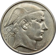 Belgium 50 Francs Baudouin I 1950 KM# 137 19 50 RAU coin obverse Belgium 50 Francs Baudouin I 1950 KM# 137 19 50 RAU coin obverse