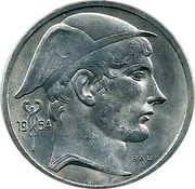 Belgium 50 Francs Baudouin I 1954 KM# 136.1 19 54 RAU coin obverse Belgium 50 Francs Baudouin I 1954 KM# 136.1 19 54 RAU coin obverse