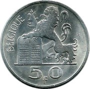 Belgium 50 Francs Baudouin I 1954 KM# 136.1 BELGIQUE R LEX 5 0 F coin reverse Belgium 50 Francs Baudouin I 1954 KM# 136.1 BELGIQUE R LEX 5 0 F coin reverse