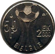 Belgium 50 Francs European Football Championship 2000 KM# 214.1 50 F EK 2000 BELGIE coin reverse Belgium 50 Francs European Football Championship 2000 KM# 214.1 50 F EK 2000 BELGIE coin reverse