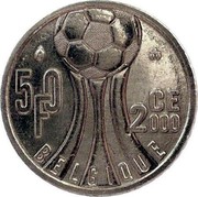 Belgium 50 Francs European Football Championship 2000 KM# 213.1 50 F CE 2000 BELGIQUE coin reverse Belgium 50 Francs European Football Championship 2000 KM# 213.1 50 F CE 2000 BELGIQUE coin reverse