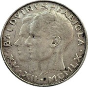 Belgium 50 Francs King Baudouin's marriage 1960 KM# 152.2 BALDVINVS FABIOLA C. VAN DIONANT XV XII MCMLX coin obverse Belgium 50 Francs King Baudouin's marriage 1960 KM# 152.2 BALDVINVS FABIOLA C. VAN DIONANT XV XII MCMLX coin obverse