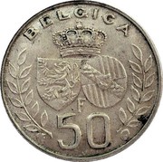 Belgium 50 Francs King Baudouin's marriage 1960 KM# 152.2 BELGICA F 50 C.V.D. coin reverse Belgium 50 Francs King Baudouin's marriage 1960 KM# 152.2 BELGICA F 50 C.V.D. coin reverse
