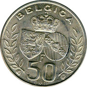 Belgium 50 Francs King Baudouin's marriage 1960 KM# 152.1 BELGICA F 50 C.V.D. coin reverse