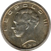 Belgium 50 Francs Leopold III 1939 KM# 121 LEOPOLD III 1939 RAU coin obverse Belgium 50 Francs Leopold III 1939 KM# 121 LEOPOLD III 1939 RAU coin obverse