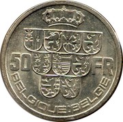 Belgium 50 Francs Leopold III 1939 KM# 121 50 FR R BELGIQUE BELGIE coin reverse Belgium 50 Francs Leopold III 1939 KM# 121 50 FR R BELGIQUE BELGIE coin reverse
