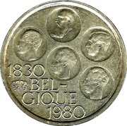 Belgium 500 Francs 150th Anniversary of Independence 1980 KM# 165 1830 BEL GIQUE 1980 coin obverse Belgium 500 Francs 150th Anniversary of Independence 1980 KM# 165 1830 BEL GIQUE 1980 coin obverse