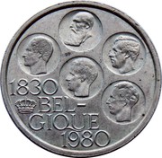 Belgium 500 Francs 150th Anniversary of Independence ND KM# 161 1830 BEL GIQUE 1980 coin obverse Belgium 500 Francs 150th Anniversary of Independence ND KM# 161 1830 BEL GIQUE 1980 coin obverse
