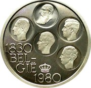 Belgium 500 Francs 150th Anniversary of Independence ND Proof KM# 162a 1830 BEL GIË 1980 coin obverse Belgium 500 Francs 150th Anniversary of Independence ND Proof KM# 162a 1830 BEL GIË 1980 coin obverse