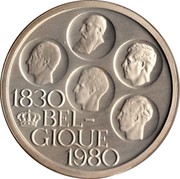 Belgium 500 Francs 150th Anniversary of Independence ND Proof KM# 161a 1830 BEL GIQUE 1980 coin obverse Belgium 500 Francs 150th Anniversary of Independence ND Proof KM# 161a 1830 BEL GIQUE 1980 coin obverse