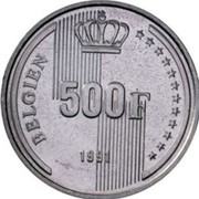Belgium 500 Francs (40 years Reign of King Baudouin) KM# 198 BELGIEN 500F 1991 coin reverse Belgium 500 Francs (40 years Reign of King Baudouin) KM# 198 BELGIEN 500F 1991 coin reverse