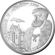 Belgium 500 Francs 500th Birth Anniversary of Emperor Charles V 2000 Proof KM# 219 CAROLUS V 1500 LL 1558 coin reverse Belgium 500 Francs 500th Birth Anniversary of Emperor Charles V 2000 Proof KM# 219 CAROLUS V 1500 LL 1558 coin reverse