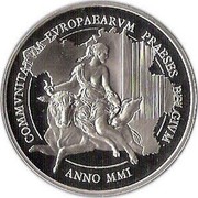 Belgium 500 Francs Belgian EU Presidency 2001 (qp) Proof KM# 222 COMMVNITATVM EVROPAEARVM PRAESES BELGIVM ANNO MMI coin reverse Belgium 500 Francs Belgian EU Presidency 2001 (qp) Proof KM# 222 COMMVNITATVM EVROPAEARVM PRAESES BELGIVM ANNO MMI coin reverse