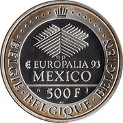 Belgium 500 Francs (Europalia - Mexico Exposition) KM# 186 E EUROPALIA 93 MEXICO 500 F PH BELGIE BELGIQUE BELGIEN coin reverse Belgium 500 Francs (Europalia - Mexico Exposition) KM# 186 E EUROPALIA 93 MEXICO 500 F PH BELGIE BELGIQUE BELGIEN coin reverse