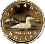 Canada Dollar 25th Anniversary of the Loon dollar 2012 Proof set, double date CANADA 1987-2012 DOLLAR coin reverse Canada Dollar 25th Anniversary of the Loon dollar 2012 Proof set, double date CANADA 1987-2012 DOLLAR coin reverse