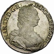 Belgium Ducaton 1750 KM# 8.2 Standart Coinage MAR TH D G R JMP G HUN BOH R coin obverse Belgium Ducaton 1750 KM# 8.2 Standart Coinage MAR TH D G R JMP G HUN BOH R coin obverse