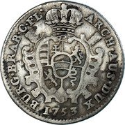 Belgium Escalin 1753 (h) R KM# 15 Standart Coinage ARCH AUS DUX BURG BRAB C FL coin reverse Belgium Escalin 1753 (h) R KM# 15 Standart Coinage ARCH AUS DUX BURG BRAB C FL coin reverse