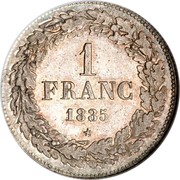 Belgium Franc 1833 KM# 7.2 Decimal Coinage 1 FRANC 1835 coin reverse Belgium Franc 1833 KM# 7.2 Decimal Coinage 1 FRANC 1835 coin reverse