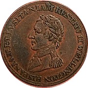 Canada Half Penny (Wellington Peninsular token to Salamanca) HISPANIAM ET LVSITANIAM RESTITVIT WELLINGTON coin obverse Canada Half Penny (Wellington Peninsular token to Salamanca) HISPANIAM ET LVSITANIAM RESTITVIT WELLINGTON coin obverse