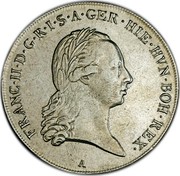 Belgium Kronenthaler Franz II 1796 A KM# 62.1 FRANC II D G R I S A GER HIE HVN BOH REX coin obverse Belgium Kronenthaler Franz II 1796 A KM# 62.1 FRANC II D G R I S A GER HIE HVN BOH REX coin obverse