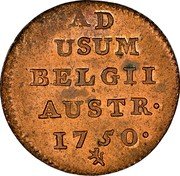 Belgium Liard Maria Theresia 1750 (l) KM# 2 AD USUM BELGII AUSTR 1750 coin reverse Belgium Liard Maria Theresia 1750 (l) KM# 2 AD USUM BELGII AUSTR 1750 coin reverse