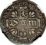 UK Merk 1677 KM# 110.1 Scotland SCO ANG FR ET HIB REX 1677 coin reverse UK Merk 1677 KM# 110.1 Scotland SCO ANG FR ET HIB REX 1677 coin reverse