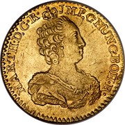 Belgium Souverain D'or Maria Theresia 1761 (b) R KM# 24 MAR TH D G R JMP G HUN BOH R coin obverse Belgium Souverain D'or Maria Theresia 1761 (b) R KM# 24 MAR TH D G R JMP G HUN BOH R coin obverse
