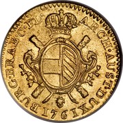 Belgium Souverain D'or Maria Theresia 1761 (b) R KM# 24 ARCH AUST DUX BURG BRAB C FL 1761 coin reverse Belgium Souverain D'or Maria Theresia 1761 (b) R KM# 24 ARCH AUST DUX BURG BRAB C FL 1761 coin reverse