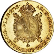 Belgium Souverain D'or Austrian Netherlands 1792 B KM# 43 ARCH AVST DVX BVRG LOTH BRAB COM FLAN 1792 coin reverse Belgium Souverain D'or Austrian Netherlands 1792 B KM# 43 ARCH AVST DVX BVRG LOTH BRAB COM FLAN 1792 coin reverse