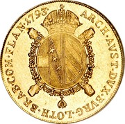Belgium Souverain D'or Franz II 1793 V KM# 64 ARCH AVST DVX BVRG LOTH BRAB COM FLAN 1793 coin reverse Belgium Souverain D'or Franz II 1793 V KM# 64 ARCH AVST DVX BVRG LOTH BRAB COM FLAN 1793 coin reverse