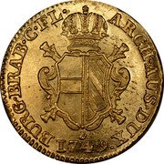 Belgium Souverain D'or (Maria Theresia) KM# 10 BURG BRAB C FL ARCH AUS DUX 1749 coin reverse Belgium Souverain D'or (Maria Theresia) KM# 10 BURG BRAB C FL ARCH AUS DUX 1749 coin reverse