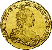 Belgium Souverain D'or Maria Theresia 1749 (h) R KM# 11 MAR TH D G R JMP G HUNG BOH R coin obverse Belgium Souverain D'or Maria Theresia 1749 (h) R KM# 11 MAR TH D G R JMP G HUNG BOH R coin obverse