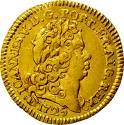 Portugal 1/2 Escudo (800 Reis) 1725 KM# 218.3 Kingdom Milled coinage IOANNES V D G PORT ET ALG REX 1723 coin obverse Portugal 1/2 Escudo (800 Reis) 1725 KM# 218.3 Kingdom Milled coinage IOANNES V D G PORT ET ALG REX 1723 coin obverse
