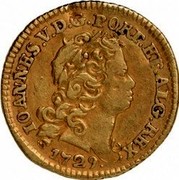 Portugal 1/2 Escudo (800 Reis) ½ Escudos 800 Reis 1729 KM# 218.6 IOANNES V D G PORT ET ALG REX 1729 coin obverse Portugal 1/2 Escudo (800 Reis) ½ Escudos 800 Reis 1729 KM# 218.6 IOANNES V D G PORT ET ALG REX 1729 coin obverse