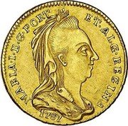 Portugal 1/2 Escudo (800 Reis) Maria I Widow's Veil 1787 KM# 293 MARIA I D G PORT ET ALG REGINA coin obverse Portugal 1/2 Escudo (800 Reis) Maria I Widow's Veil 1787 KM# 293 MARIA I D G PORT ET ALG REGINA coin obverse