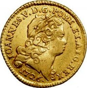 Portugal 1/2 Escudo (800 Reis) KM# 218.4 Kingdom Milled coinage IOANNES V D G PORT ET ALG REX 1726 coin obverse Portugal 1/2 Escudo (800 Reis) KM# 218.4 Kingdom Milled coinage IOANNES V D G PORT ET ALG REX 1726 coin obverse
