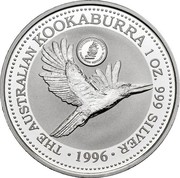 Australia 1 Dollar Kookaburra. Swan River Rottnest Island Privy Mark 1996 THE AUSTRALIAN KOOKABURRA 1 OZ 999 SILVER 1996 coin reverse Australia 1 Dollar Kookaburra. Swan River Rottnest Island Privy Mark 1996 THE AUSTRALIAN KOOKABURRA 1 OZ 999 SILVER 1996 coin reverse