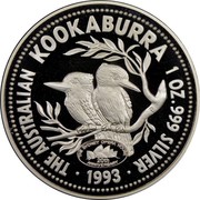 Australia 1 Dollar Kookaburra. Sydney Opera House Privy Mark 1993 KM# 212 THE AUSTRALIAN KOOKABURRA 1 OZ. 999 SILVER 1993 coin reverse Australia 1 Dollar Kookaburra. Sydney Opera House Privy Mark 1993 KM# 212 THE AUSTRALIAN KOOKABURRA 1 OZ. 999 SILVER 1993 coin reverse