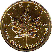 Canada 1 Dollar Maple Leaf 2004  CANADA 9999 9999 FINE GOLD 1/20 OZ OR PUR coin reverse