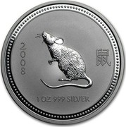 Australia 1 Dollar Lunar Year of the Mouse 2007 KM# 1056a 1 OZ 999 SILVER 2008 coin reverse Australia 1 Dollar Lunar Year of the Mouse 2007 KM# 1056a 1 OZ 999 SILVER 2008 coin reverse