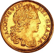 UK 1 Guinea James VIII Pattern 1716 Minted in 1828 by Matthew Young X# PT4 JACOBVS VIII DEI GRATIA coin obverse UK 1 Guinea James VIII Pattern 1716 Minted in 1828 by Matthew Young X# PT4 JACOBVS VIII DEI GRATIA coin obverse